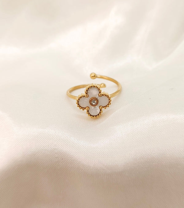 Stainless Steel Clover Stone Adjustable Ring