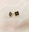 Stainless Steel Clover Stone Stud Earrings (Black & White)