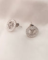 Stainless Steel LV Silver Zircon Stud Earrings