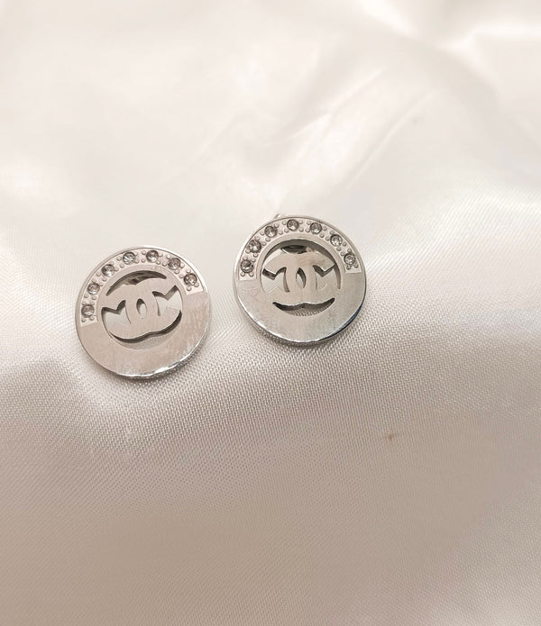 Stainless Steel Silver CC Ear Studs