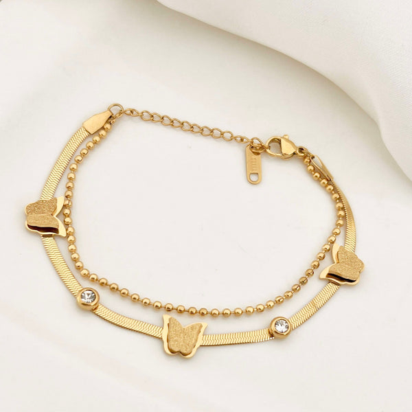 Luxury Stainless Steel Butterfly Double Layer Snake Chain Bracelet