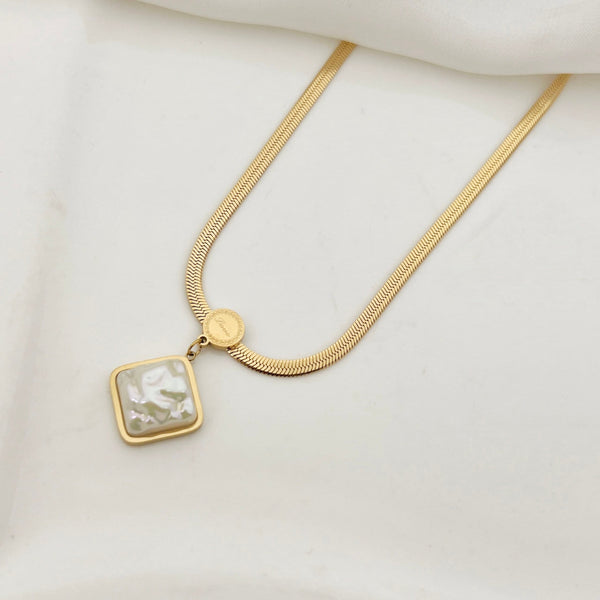 Minimalist 18kgold Titanium Steel Flat Chain Pearl Pendant Necklace For Women