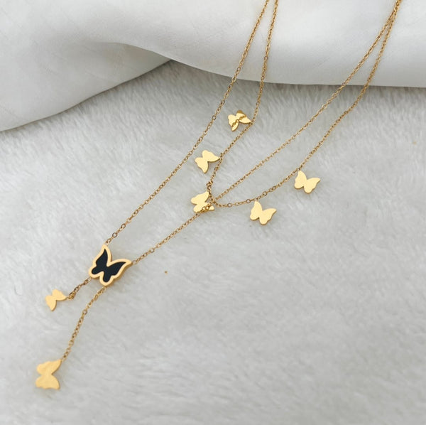 Korean Fashion Stainless Steel Butterfly Charm Double Layer Necklace