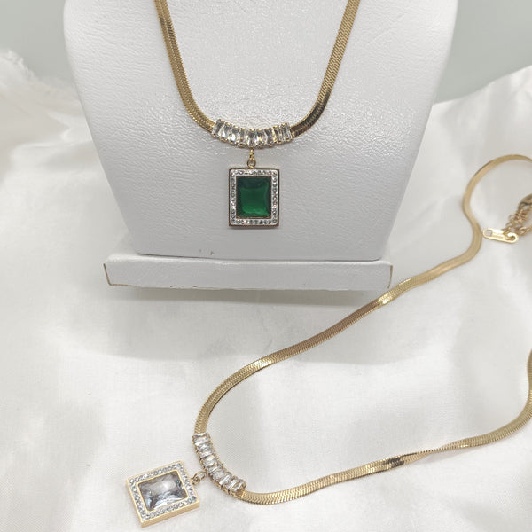 Luxury 18kgold PlatedZircon Stainless Steel Snake Chain Pendant Necklace