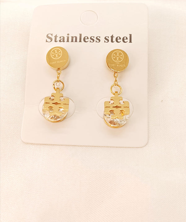 Exclusive Band Logo Stainless Steel Crystal Earrings