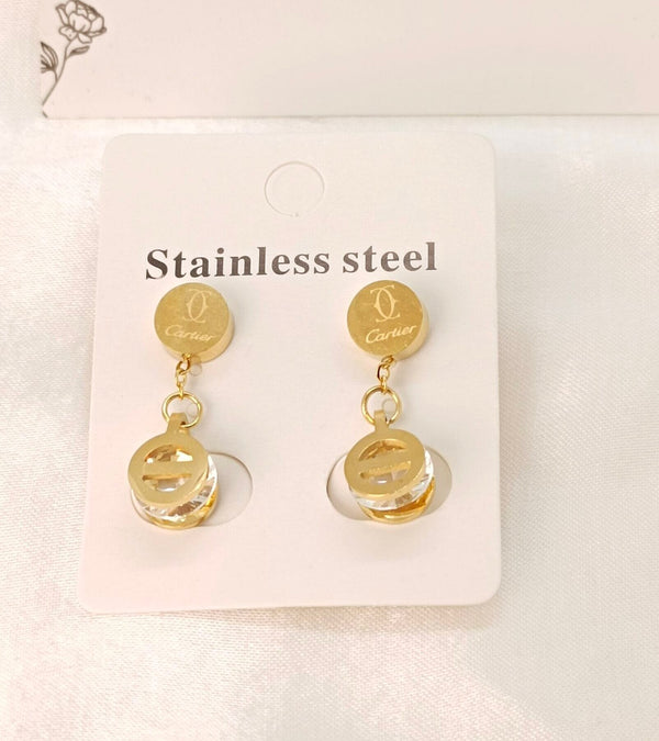Exclusive Brand Logo Stainless Steel Crystal Earrings