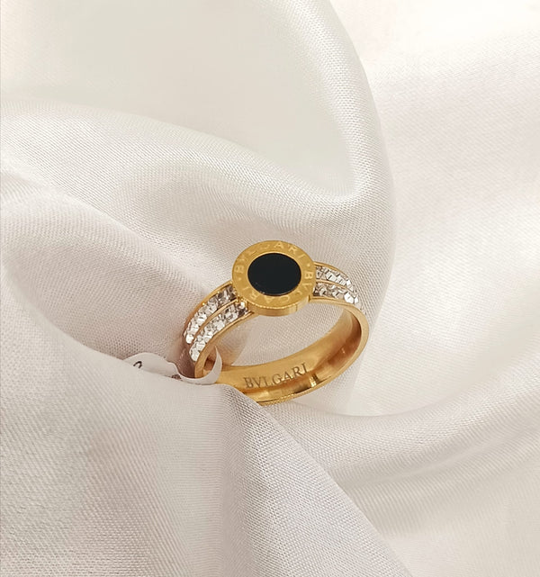 Classic Titanium Stainless Steel Stone Studded Ring