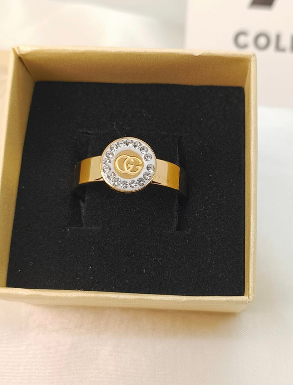 Stainless Steel Brand Inspired Stone Studded Ring