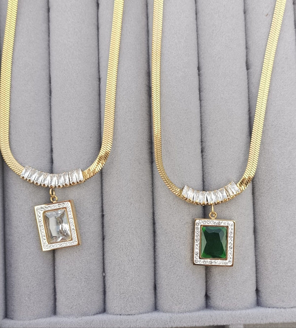 Luxury 18kgold PlatedZircon Stainless Steel Snake Chain Pendant Necklace