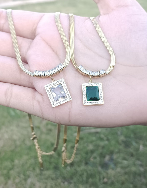 Luxury 18kgold PlatedZircon Stainless Steel Snake Chain Pendant Necklace