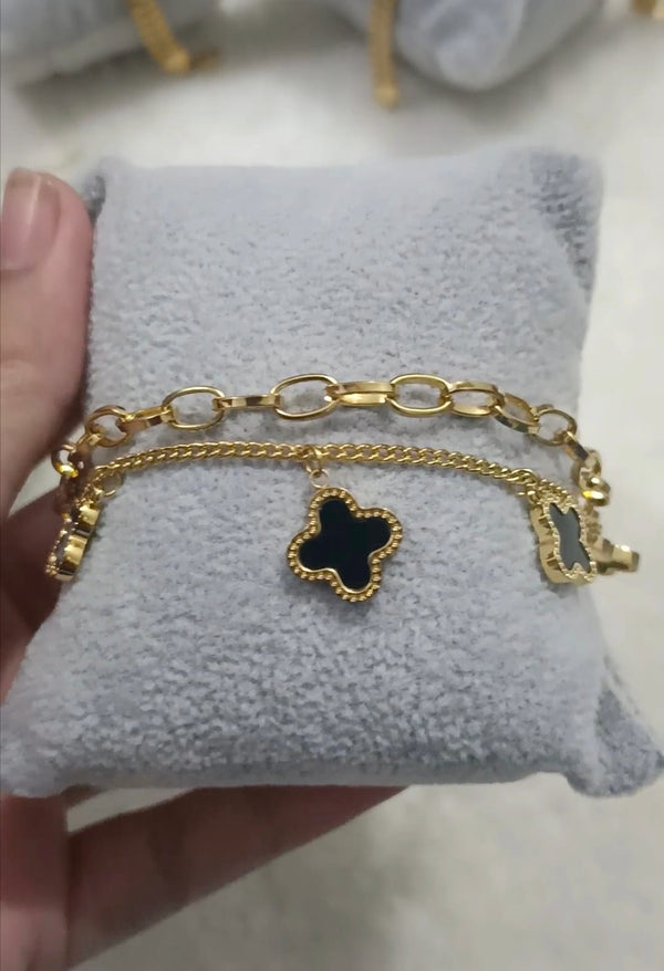 Premium Double Layer Clover Charms Stainless Steel Bracelet and Anklet
