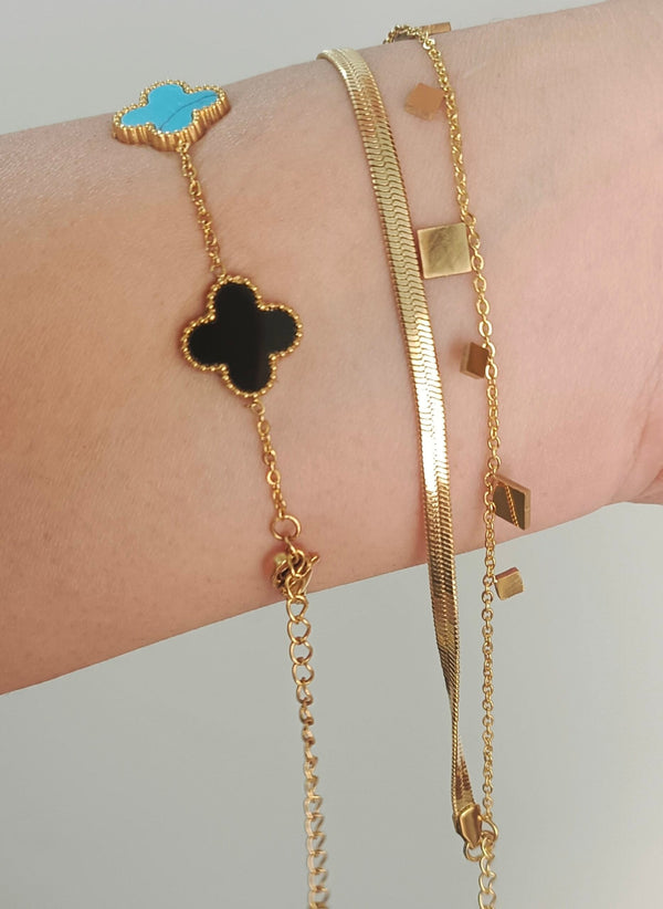 Double Layer Classic Bracelet and Clover Bracelet Stack