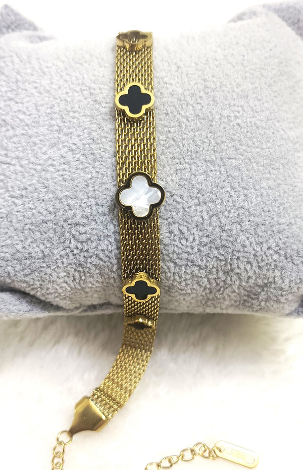 Stainless Steel Mesh Clover Bracelet
