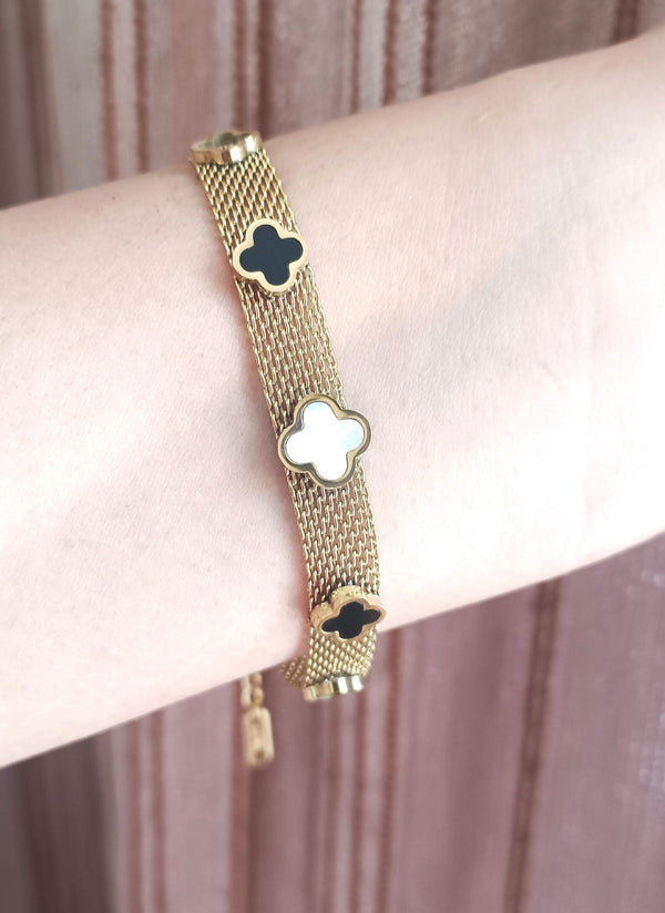 Stainless Steel Mesh Clover Bracelet