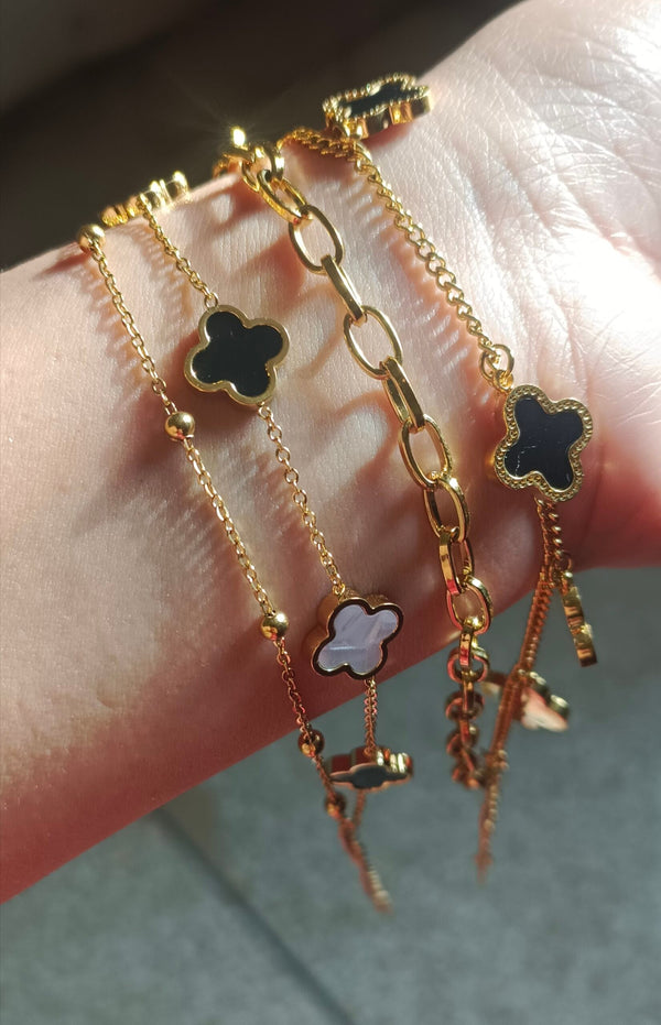 Premium Double Layer Clover Charms Stainless Steel Bracelet and Anklet