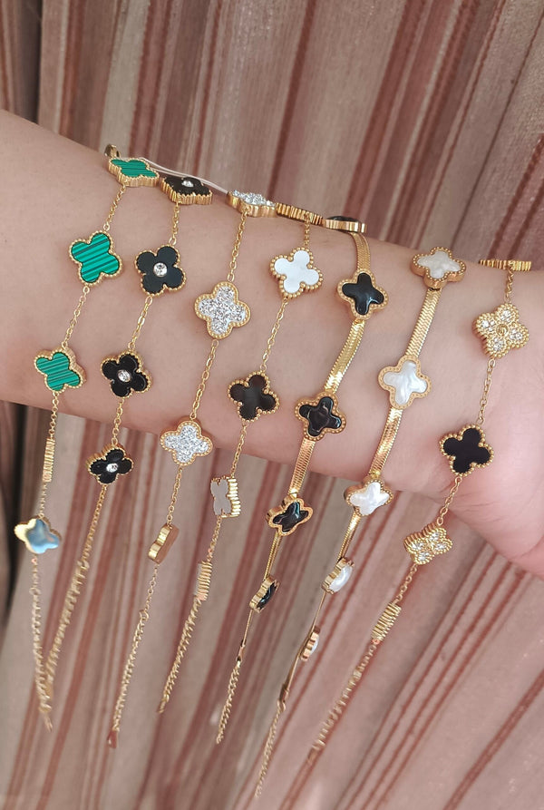 Black Stainless Steel Clover Studded Bracelet