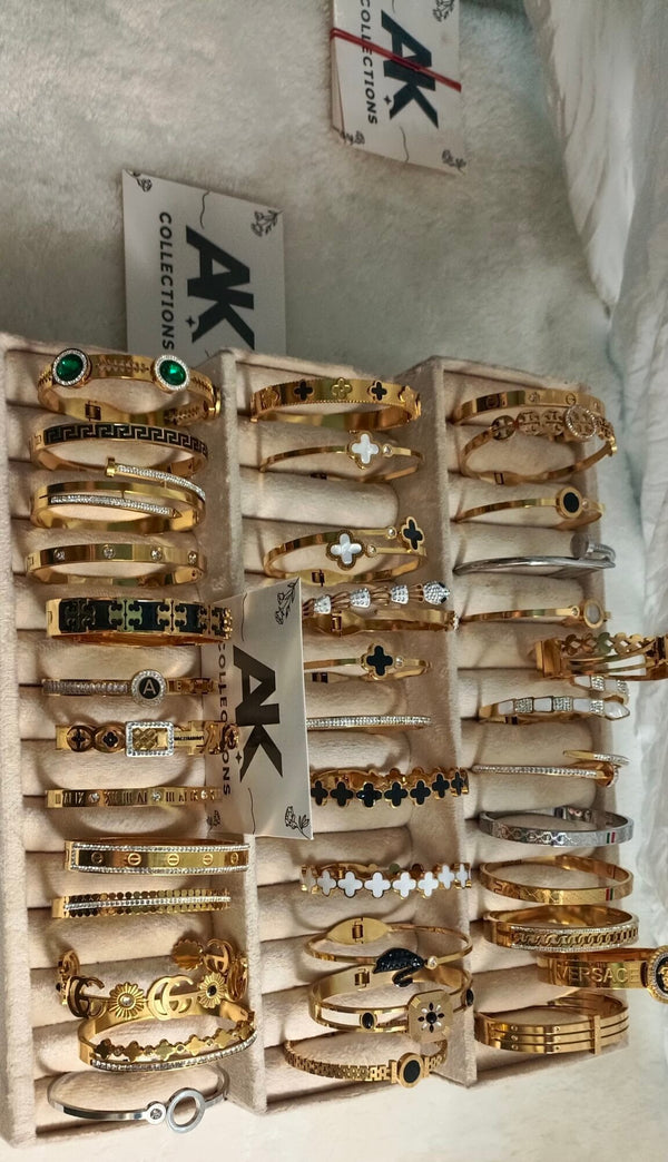 Water Proof Double Square Zircon Stainless Steel Bangle