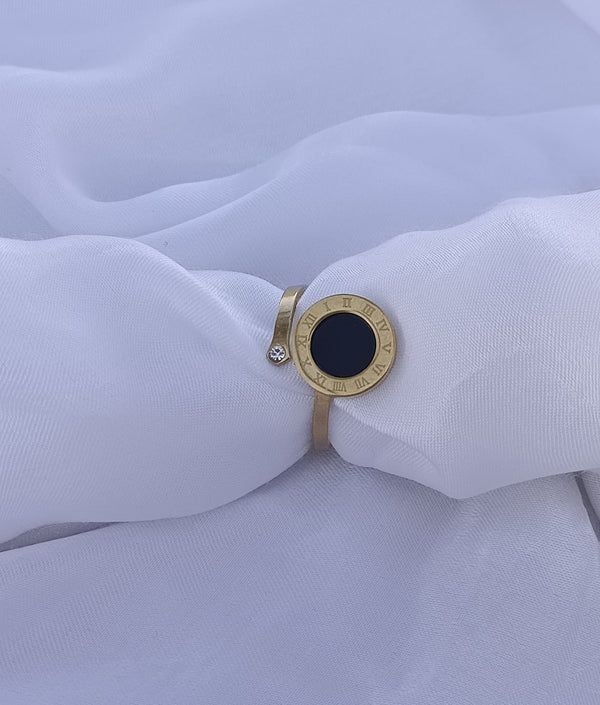 Tarnish Free Adjustable Roman Numeral Ring With Artificial Zirconia Stone
