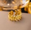 Water Proof Leaf Shaped Gold Plated Adjustable Stainless Steel Ring