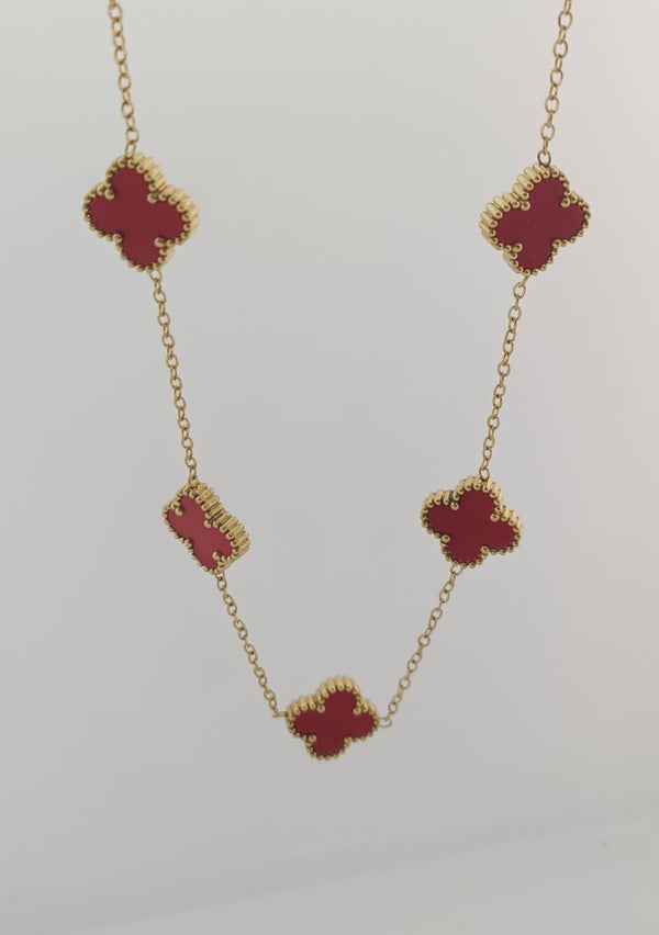 4 Leaf Clover Stainless Steel Reversible Necklace (Red)