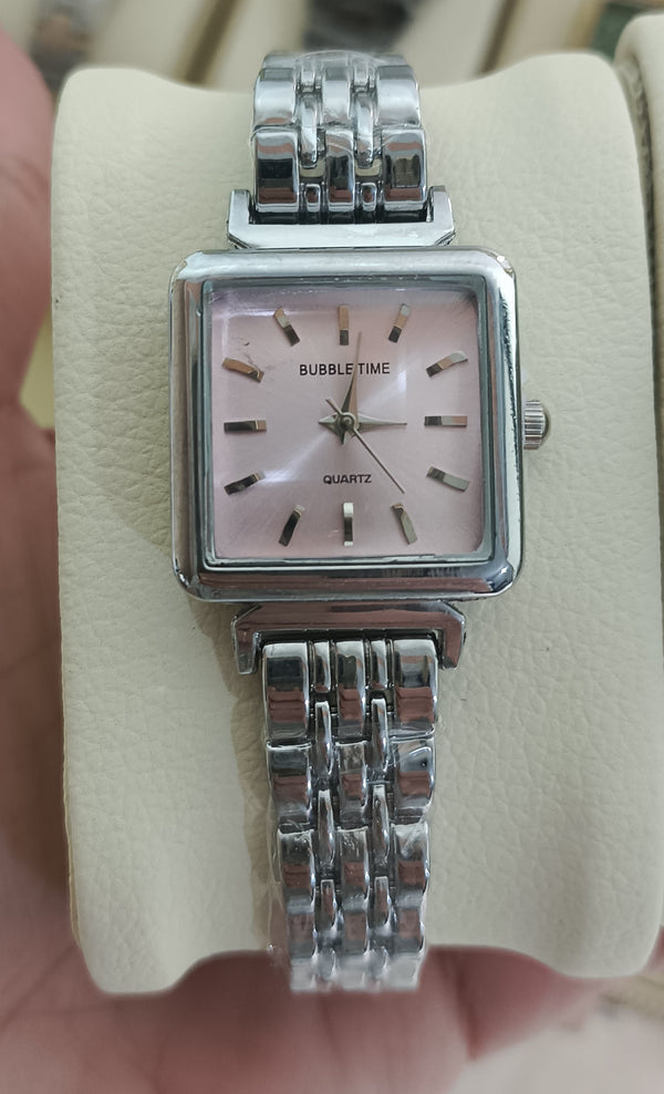 Elegant Steel Pink Dial Watch