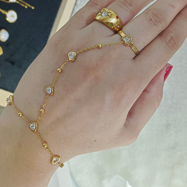 White Zircon Heart Hand Chain | Stainless Steel