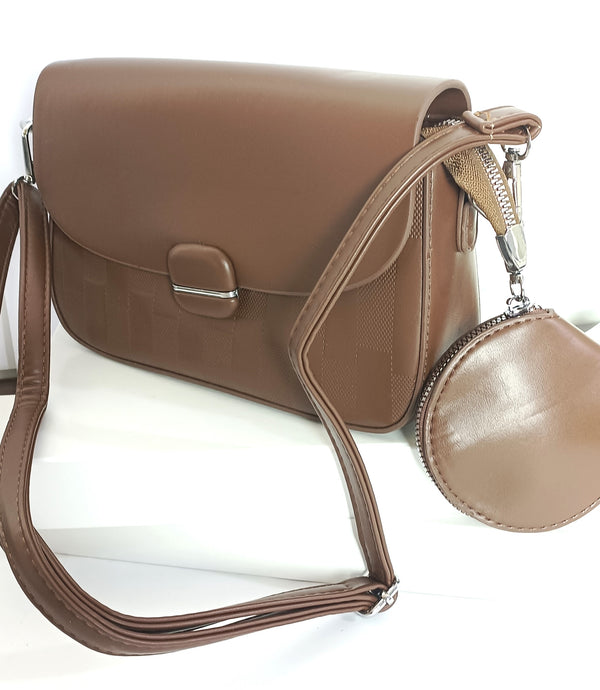 Imported Cross Body Bag With Mini Pouch (Brown)