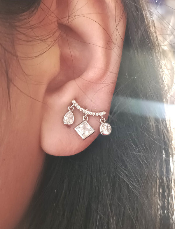 Diamond Drop Silver Ear Stud