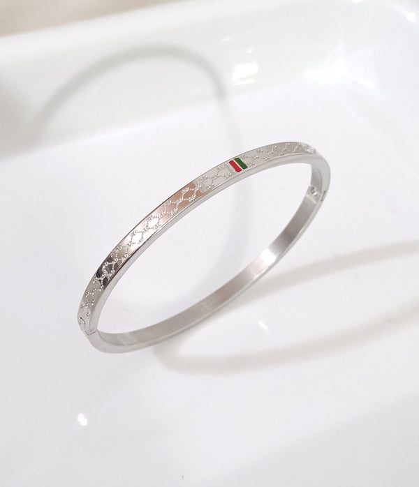 Brand Inspired Silver Bangle