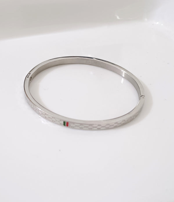 Brand Inspired Silver Bangle