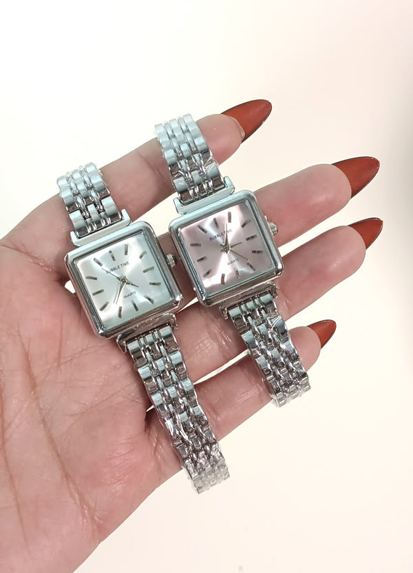 Elegant Steel Pink Dial Watch