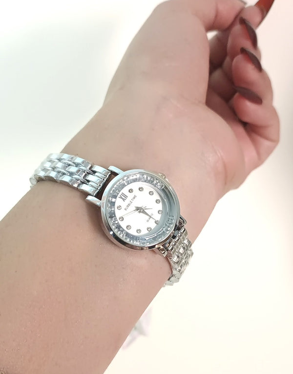 Silver Watch With Moveable Glass Stones