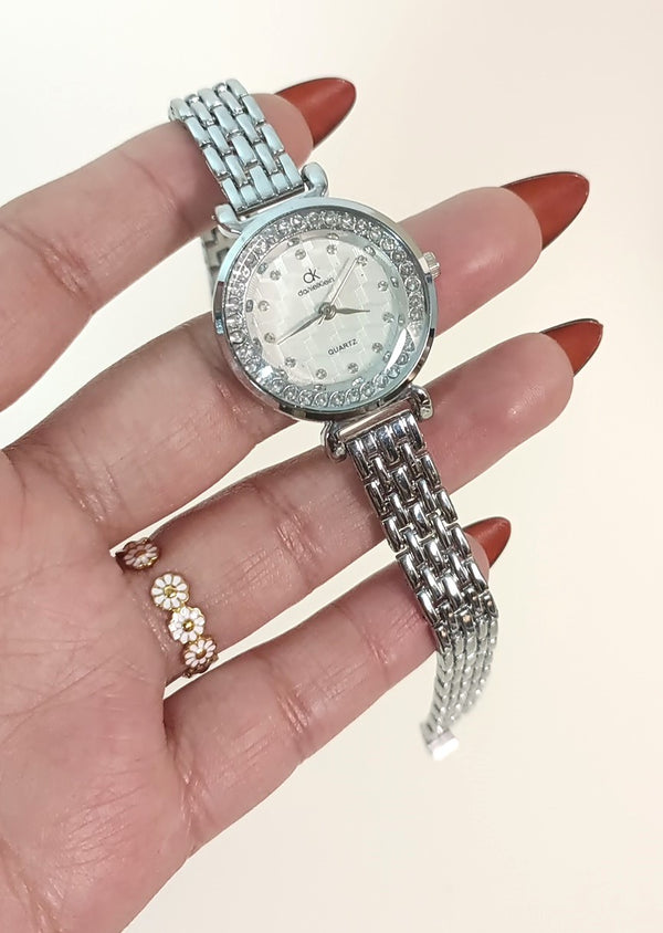 Silver Watch With Moveable Glass Stones