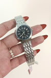 Black Dial Zircon Steel Watch | Silver | High Quality