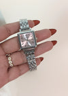 Elegant Steel Pink Dial Watch