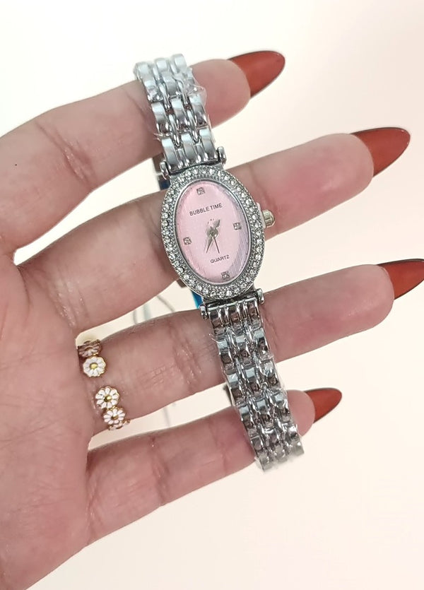 Pink Oval Dial Steel Watch