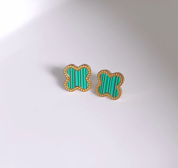 Trendy Green and Gold Four Leaf Clover Stud Earring for Girls
