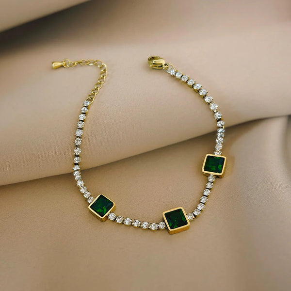 Emerald Three Square Zirconia Bracelet