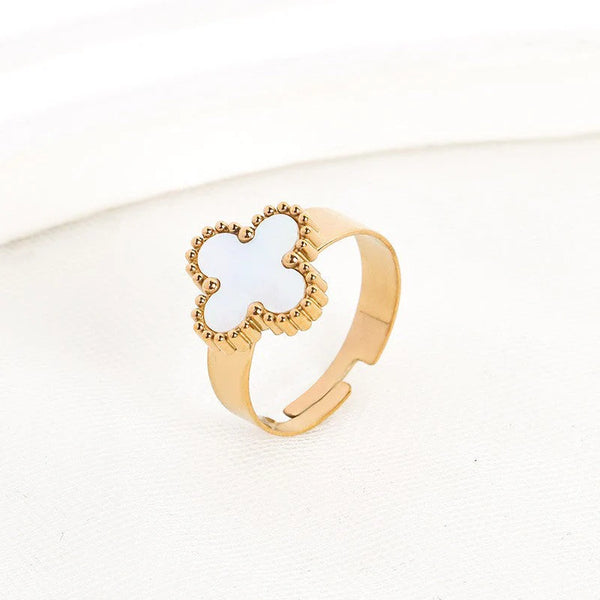 Premium Stainless Steel Adjustable Clover Ring (Black & White)