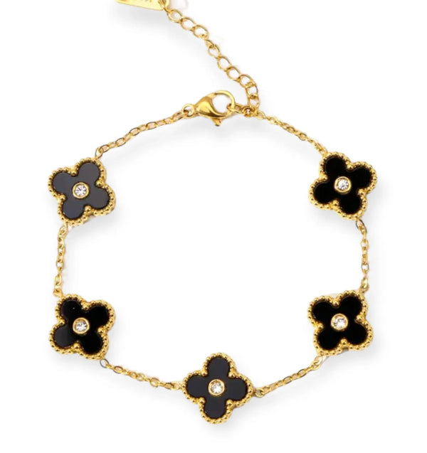 Black Stainless Steel Clover Studded Bracelet