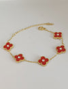 Red Stainless Steel Clover Studded Bracelet