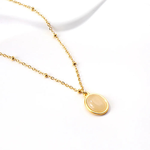 Minimalist Stainless Steel Green Gem Stone Pendant Necklace In 2 Colors