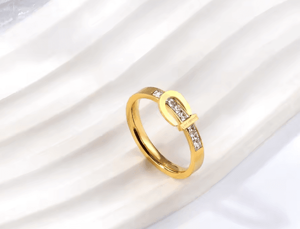 White Zircon Belt Buckle Shape Rings Rhinestone Love Forever | Stainless Steel