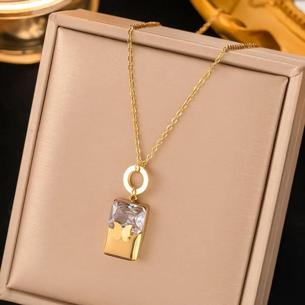 Luxury 18kgold plated Stainless Steel Butterfly Zircon Pendant