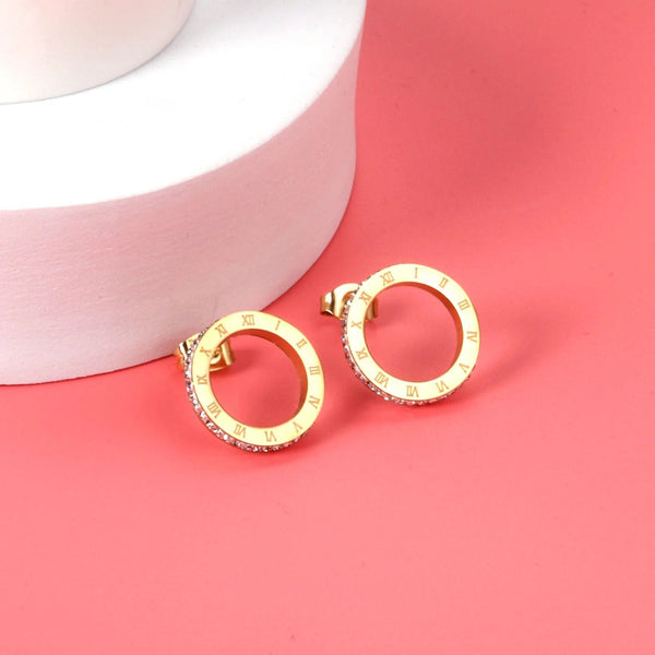 Water Proof Roman Numerals Hollow Stud Earrings