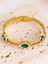 Water Proof Irregular Emerald ObliqueGreen Zircon 18k Gold Plated Bangle