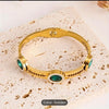 Water Proof Irregular Emerald ObliqueGreen Zircon 18k Gold Plated Bangle