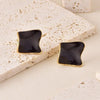 Luxe Shell Square Earrings – Black & White Shell Design, Waterproof, 18k Gold Finish