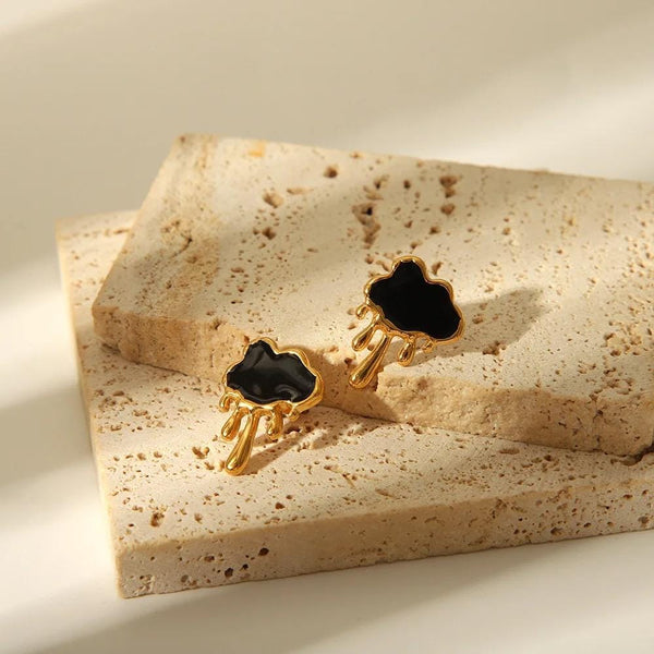 Cloud Shell Earrings – Black & White Shell Design, Waterproof, 18k Gold Finish
