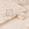 Luxe Shell Square Earrings – Black & White Shell Design, Waterproof, 18k Gold Finish